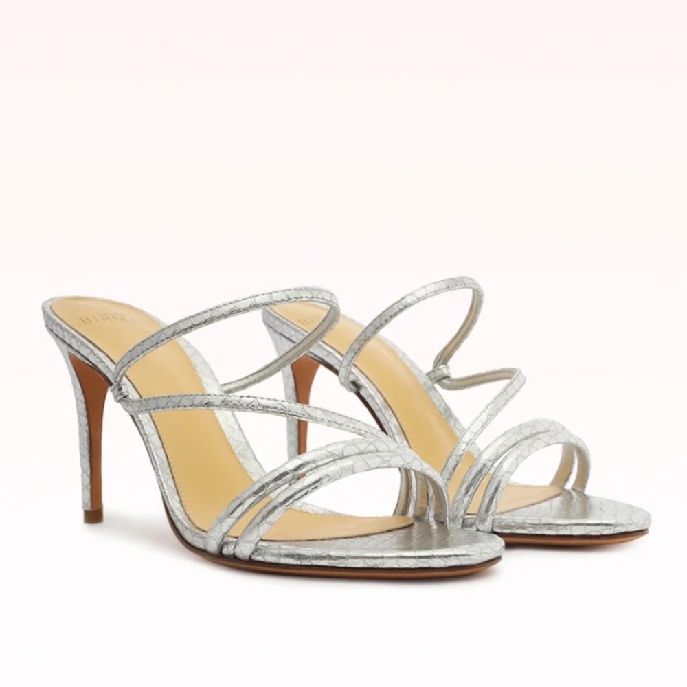 Alexandre Birman Eve 85 Silver Metallic Sandal Heel Strappy 39.5 9 9.5 Snake
